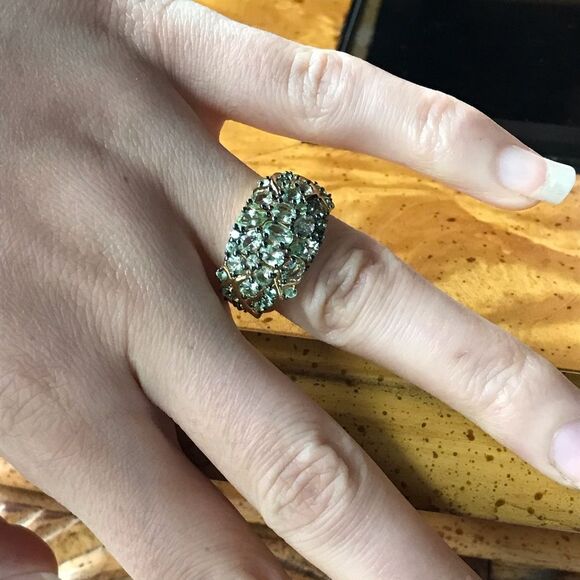 Natural Mint Garnet Sterling Silver 18k Yellow Gold Vermeil Ring Size 7 - Picture 2 of 9